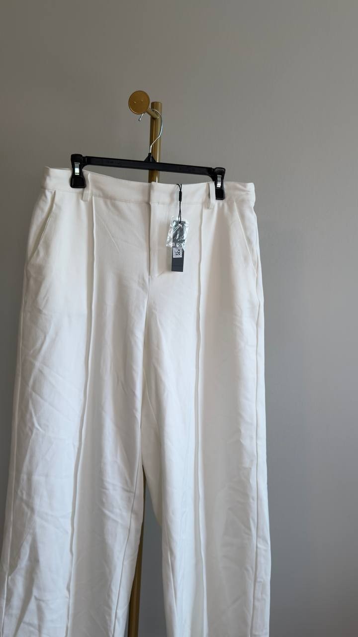 T Tahari High‑Rise Straight Wide‑Leg Pants White Star 12 NWT $88
