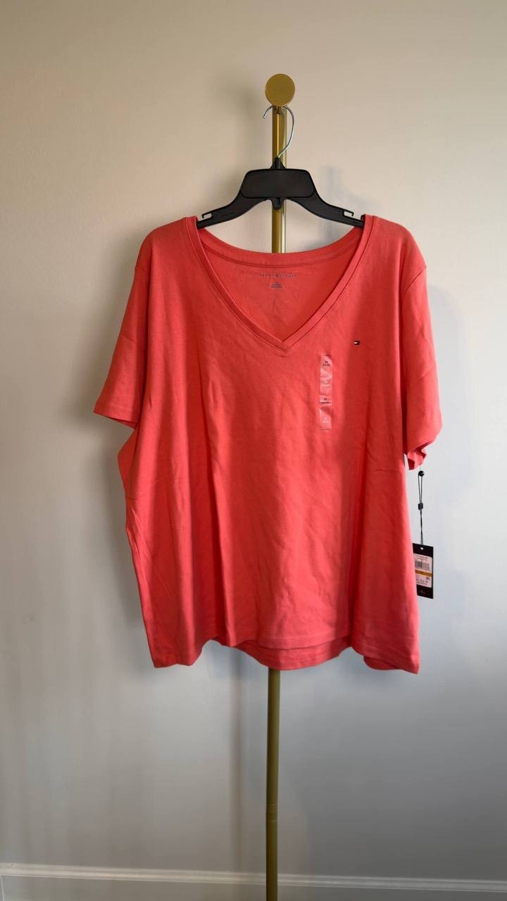 Tommy Hilfiger Plus Size V‑Neck T‑Shirt Coral 4X NWT $24.50