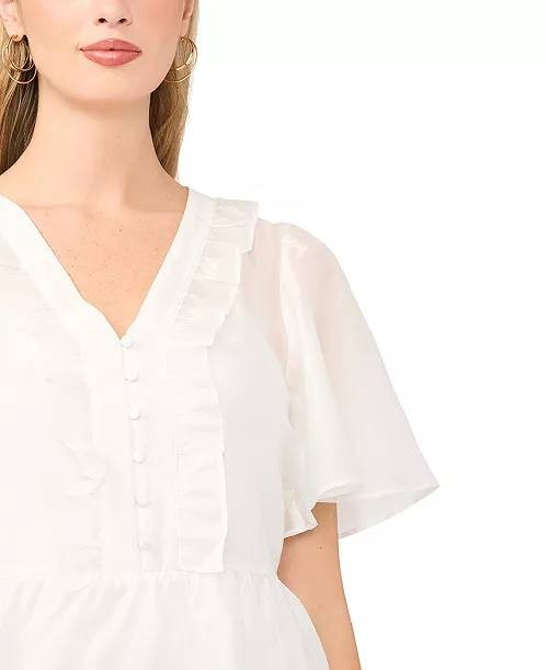 Vince Camuto Flutter-Sleeve V-Neck Top Ultra White M NWT $99