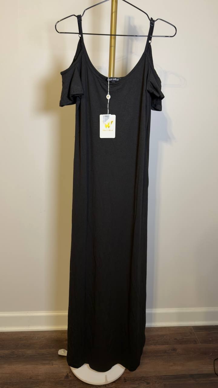 White Mark Cold Shoulder Full Length Maxi Dress Black M NWT $64