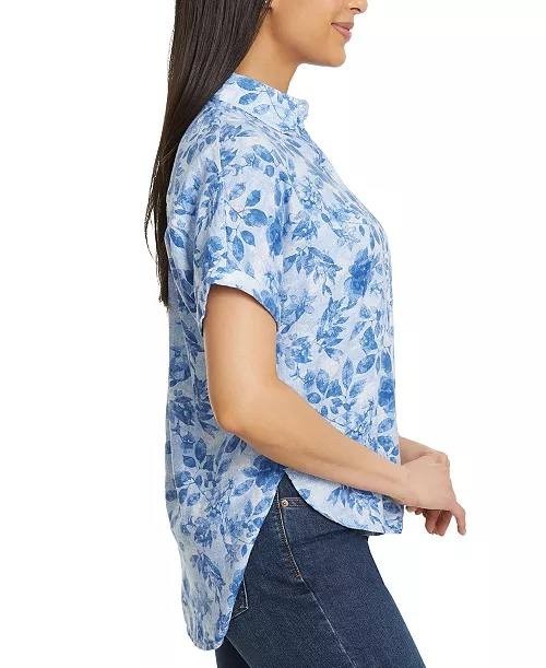 Gloria Vanderbilt Daisy Shirt M Blue Floral Short Sleeve Top New No Tags