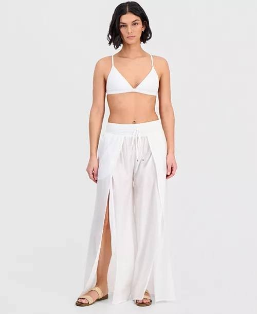 Dotti Smocked‑Waist Cover‑Up Pants White M NWT $48
