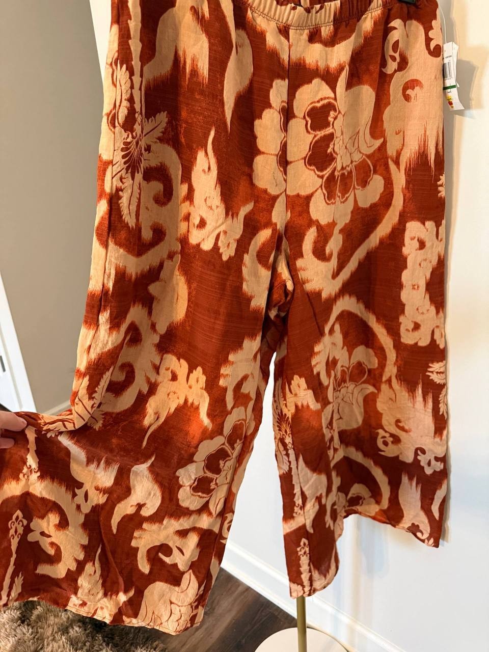 Sam & Jess Printed Wide‑Leg Cropped Pants Orange sizeL NWT Boho Chic msrp$56