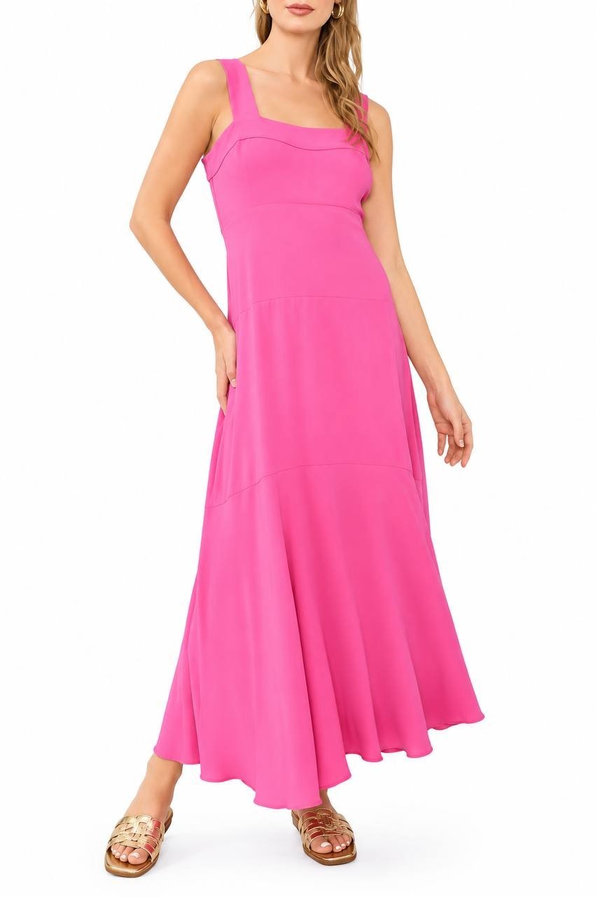 Vince Camuto Square Neck Smocked Back Maxi Dress M Plush Pink NWT $69