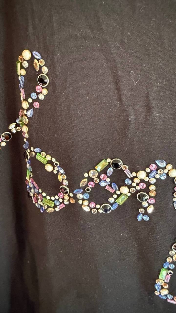Karl Lagerfeld Paris Plus Size Embellished Bonjour Tee Black 2X $69 NWT