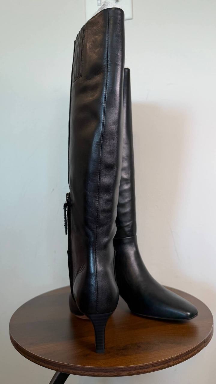 Franco Sarto Timmy Square Toe Zip Tall Boots Black 5.5M Leather $250 NWB