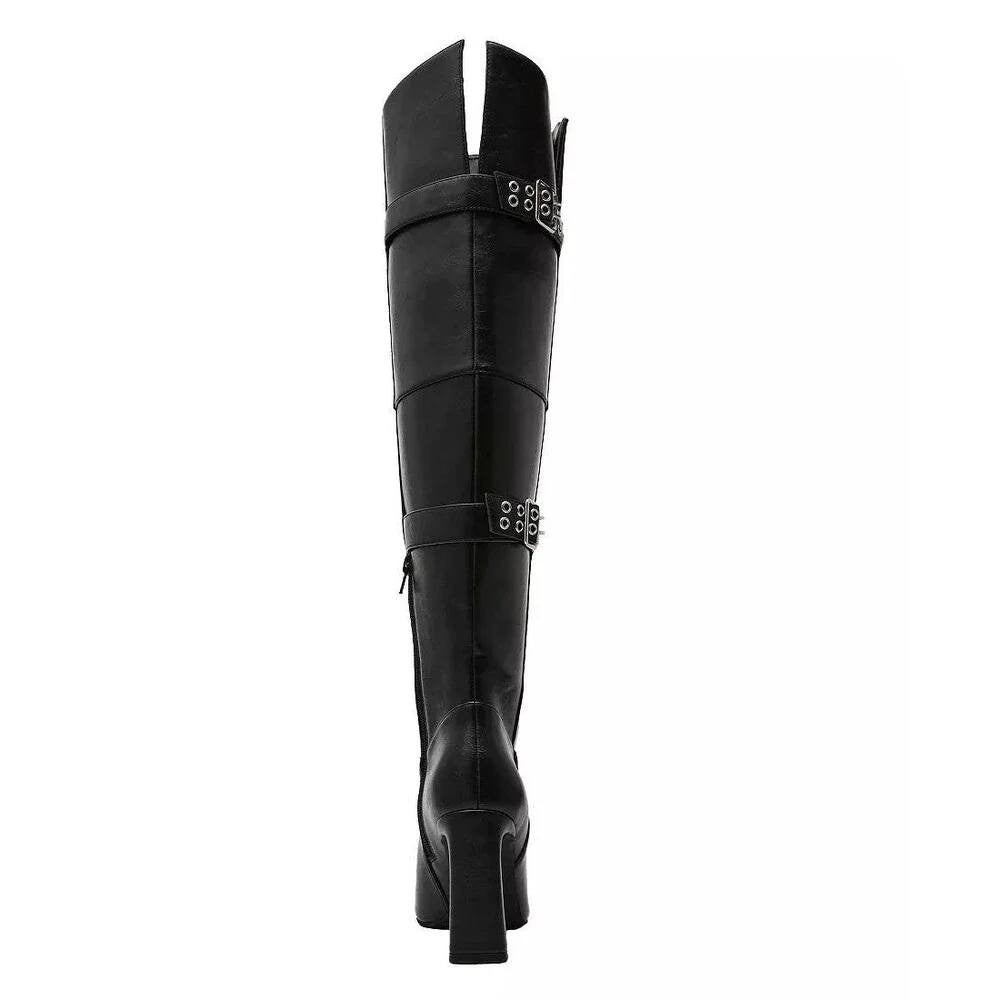 Wild  Pair  Over‑The‑Knee  Buckle  Boots  Black  Man‑Made  7M  New  $119.90