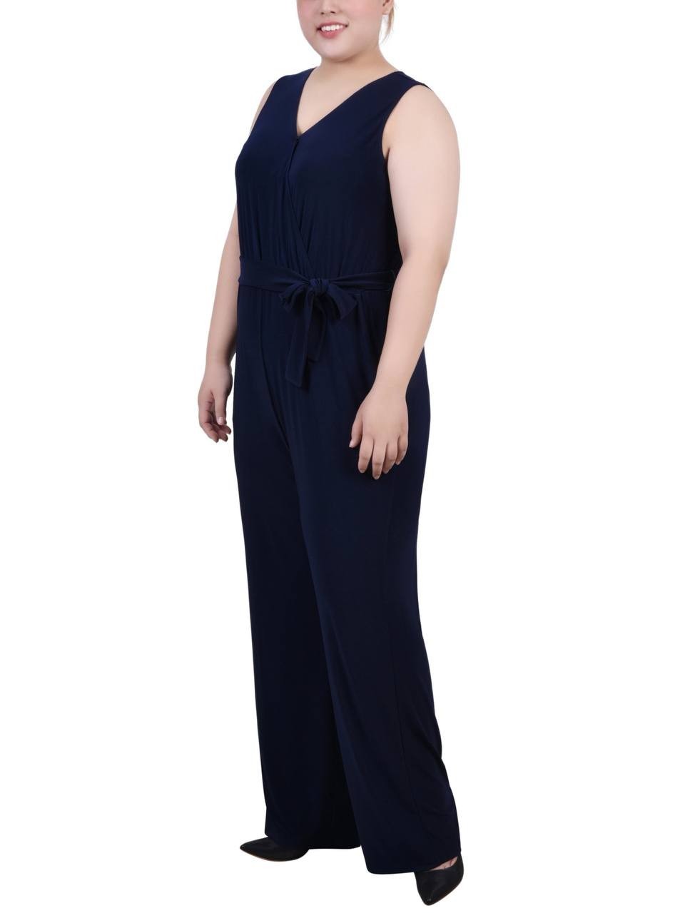 NY Collection Plus Size Sleeveless Belted Jumpsuit Women’s 3X Navy NWT $59.95