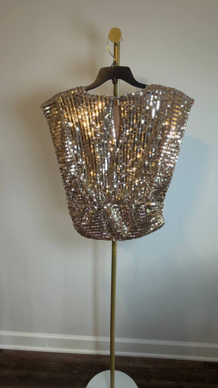 BOSS Illana Sequin Crop Top Orge Size 4 NWT $149