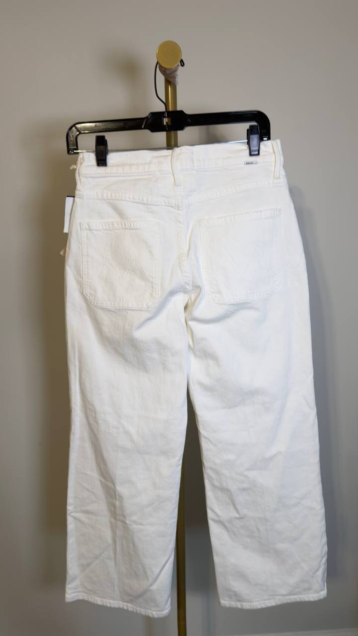 Mother The Hustler Patch Pocket High‑Rise Ankle Fray Jeans White 26 NWT $268