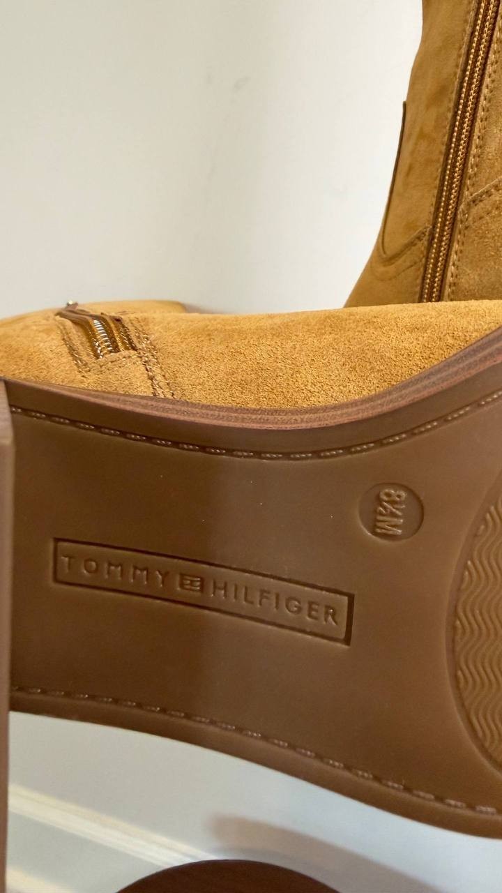 Tommy Hilfiger Laythen Boots 8.5M Natural Suede Tall Square Toe NIB msrp$159