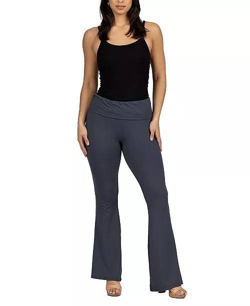 24seven Comfort Apparel Bell Bottom Foldover Waist Pants Grey 1X NWOT $49.99