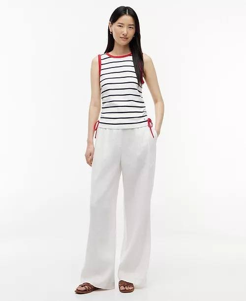 Tommy Hilfiger Tie‑Detail Sleeveless Cotton Top White/Red/Black XL NWT $39.50