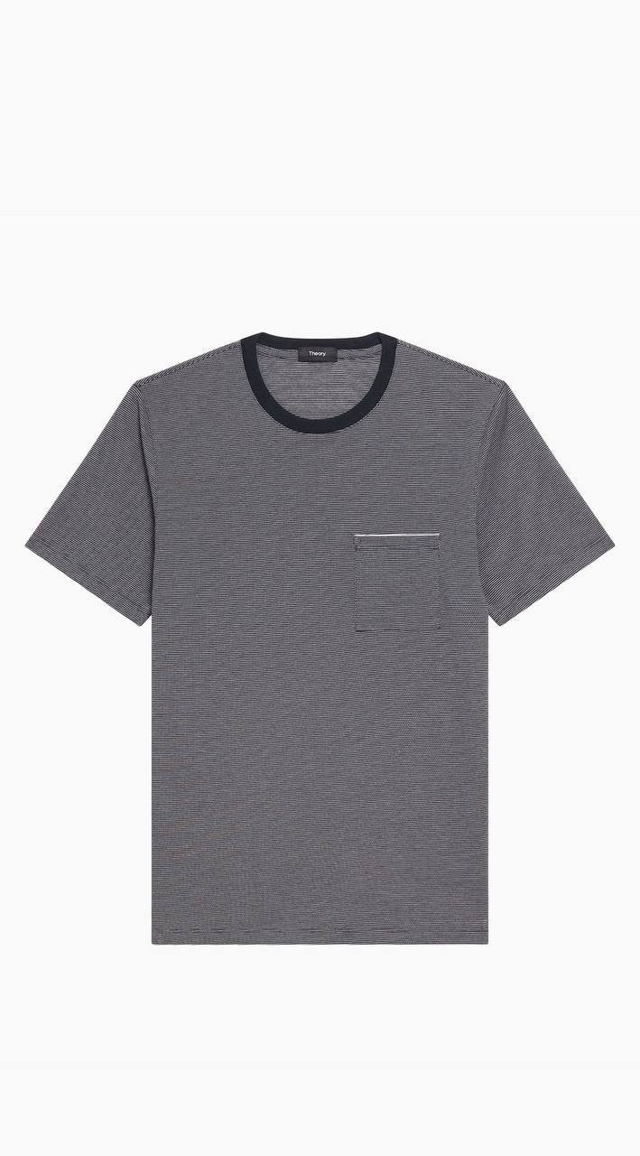Theory Men’s Striped Pocket Crewneck T‑Shirt Gray M $115 NWT