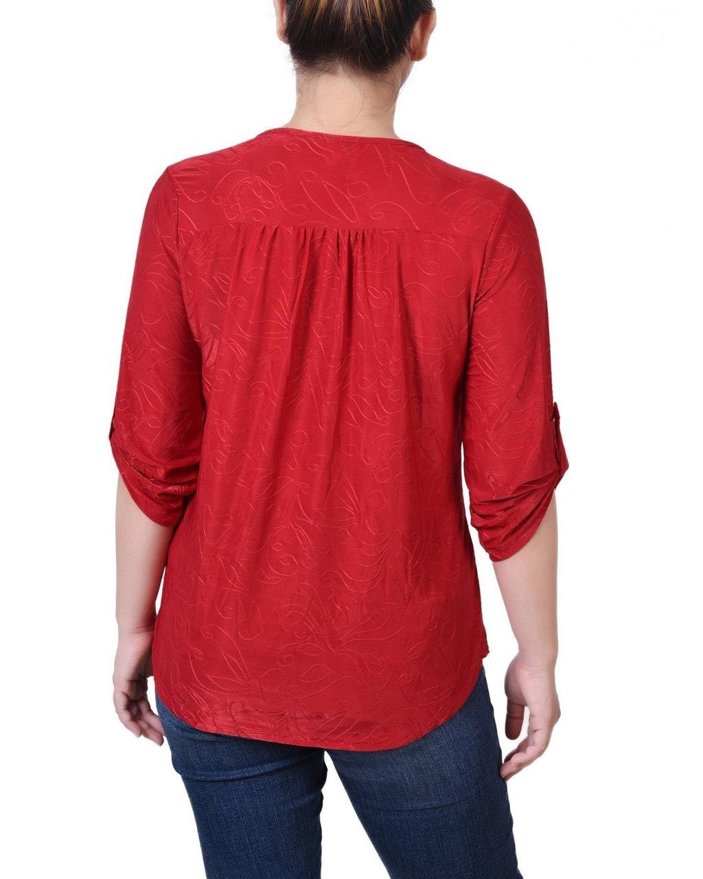 NY Collection Women’s 3/4 Roll Tab Zip Front Top Red 2X $44 NWT