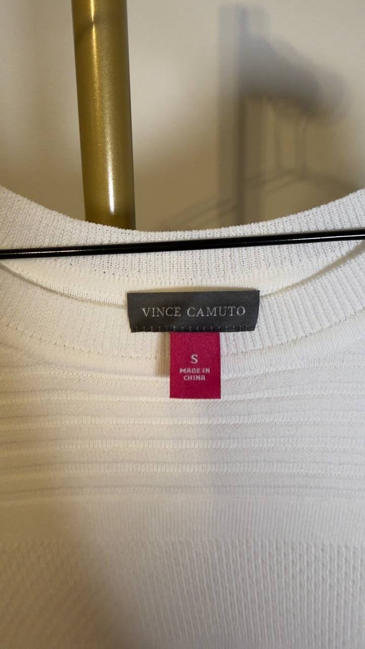 Vince Camuto Crew Neck Short-Sleeve Pull-On Sweater Antique White S NWT $89