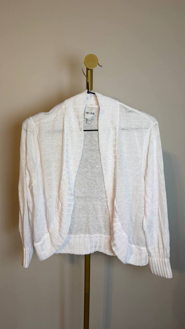 NIC+ZOE Linen Blend Bolero Cardigan White SizeL Excellent preowned $124