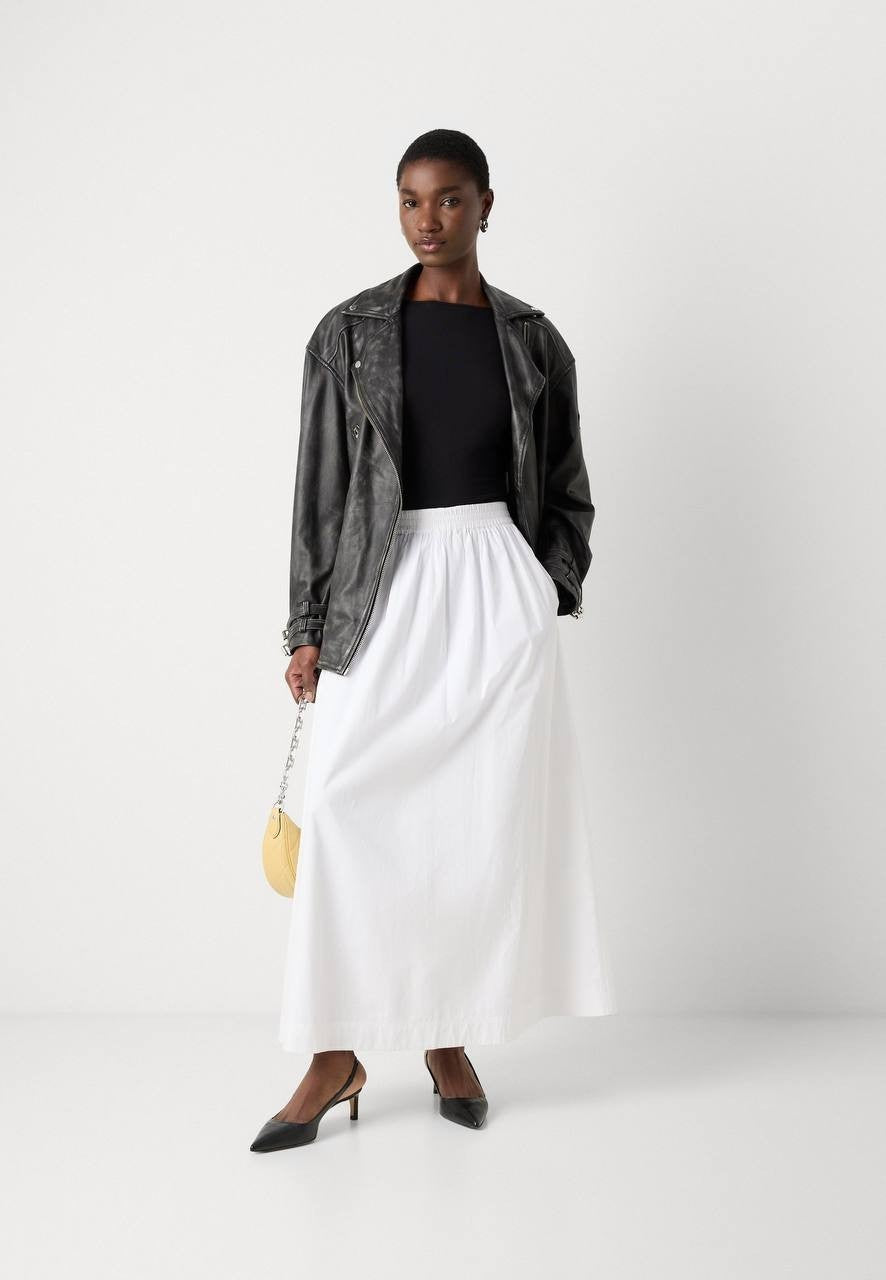 BOSS Vlondie White Maxi Skirt Size L NWT Elastic Waist Side Pockets