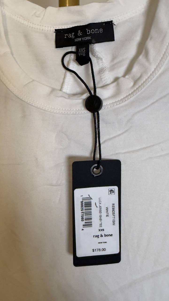 rag & bone Women’s ICONS Luca Baby T‑Shirt White XXS NWT $178