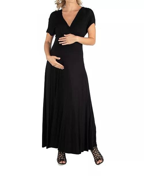 24Seven Comfort Apparel Women’s Cap Sleeve V‑Neck Maxi Dress Black 1X $92.99 NWT