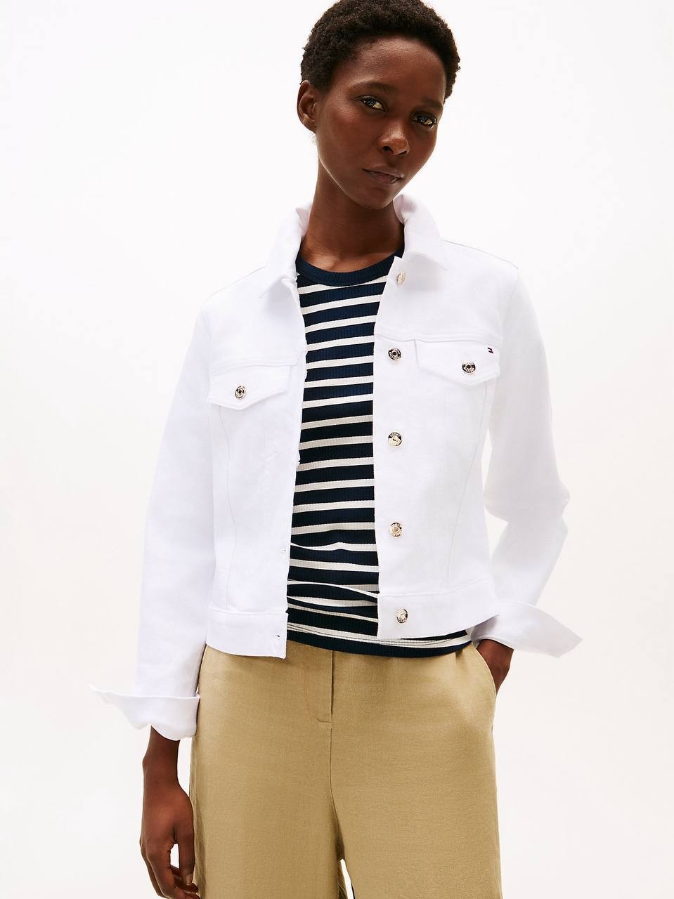 Tommy Hilfiger Women’s Slim White Denim Trucker Jacket 16 $150 NWOT