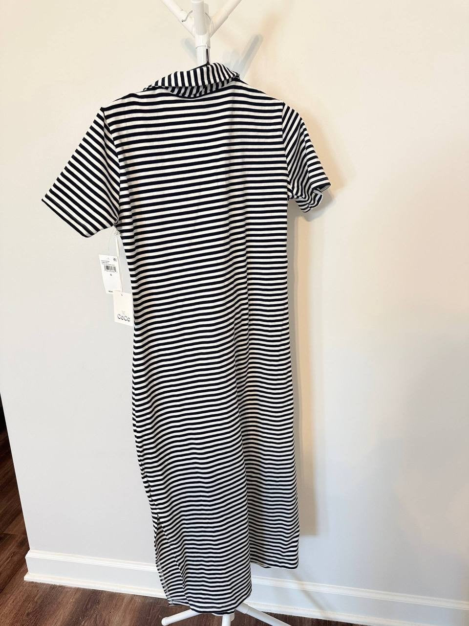 CeCe Maxi Polo‑Style Shirt Dress – White Striped – Size S – NWT – $99