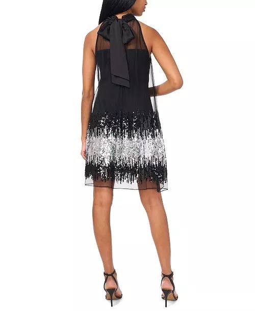 CeCe Women’s Sleeveless Halter Ombre Sequin Dress Black 8 NWT $169