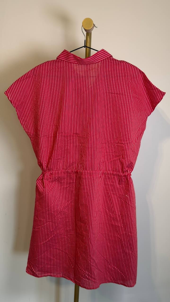 Mango Striped Shirt Dress Button Front Waist Tie Red Size 8 NWT $70