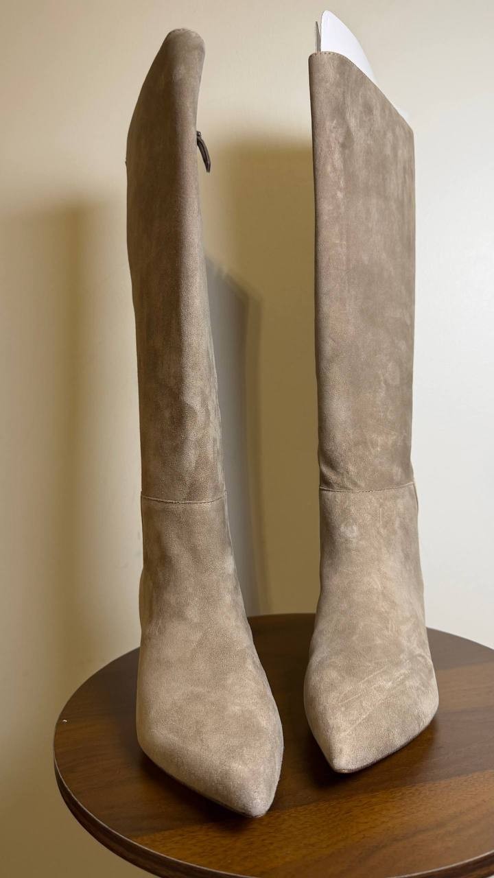 Lauren Ralph Lauren McKay Boots 8B Taupe Suede Tall Pointed Toe NIB msrp$275