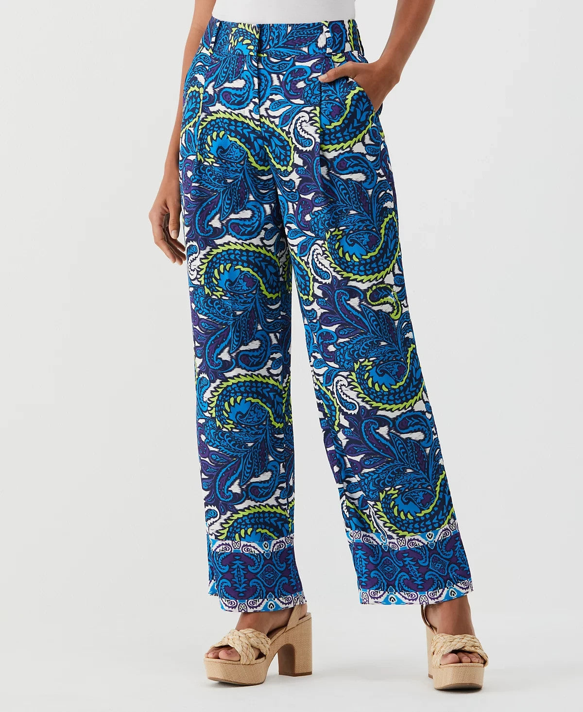 ELLA Rafaella Petite Paisley Print High Rise Wide Leg Pants – Size 4P