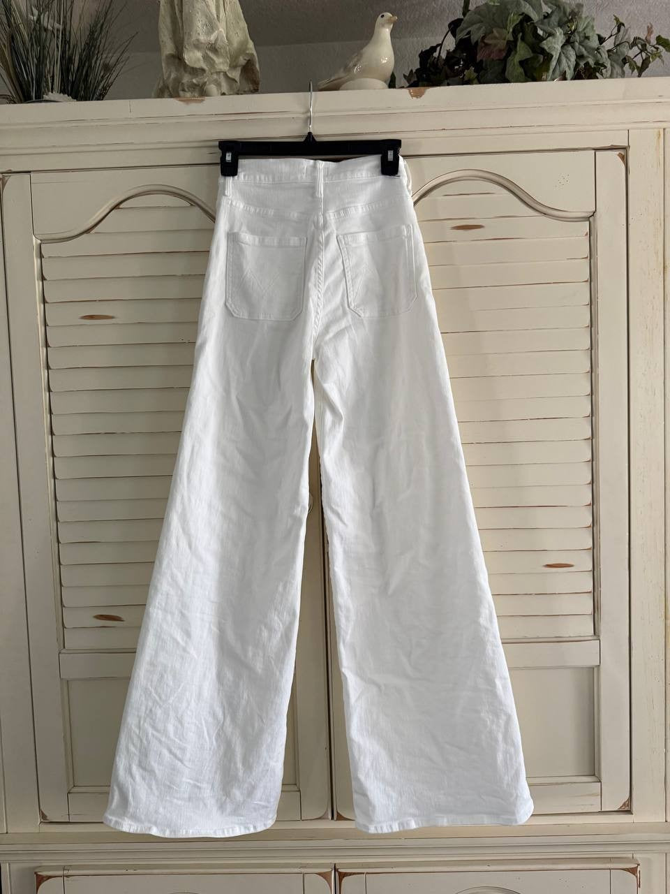 MOTHER High Rise Patch Pocket Wide-Leg Jeans for Women, White, Size 24