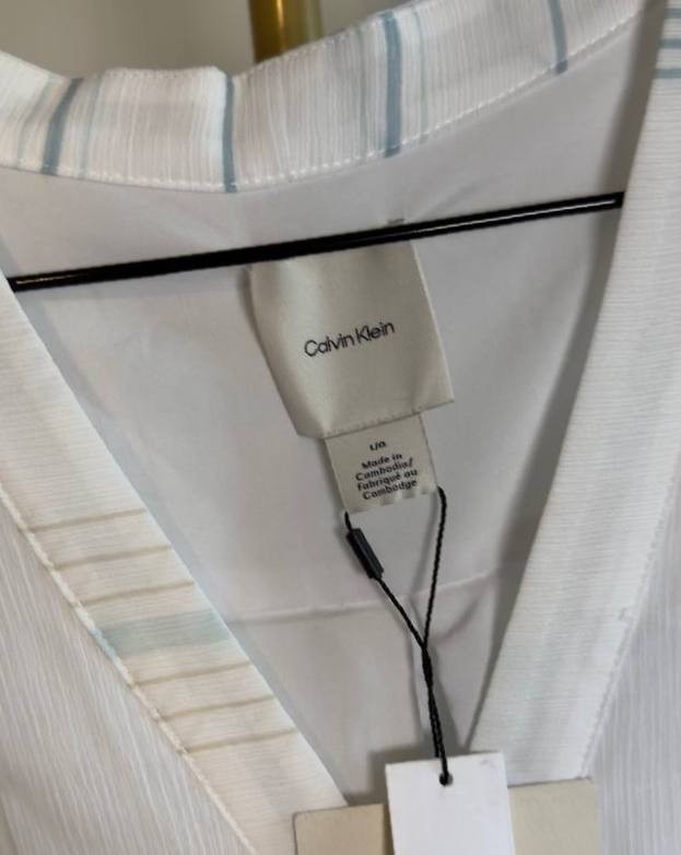 Calvin Klein Long-Sleeve Multi Stripe Tunic White Multi L NWT $109