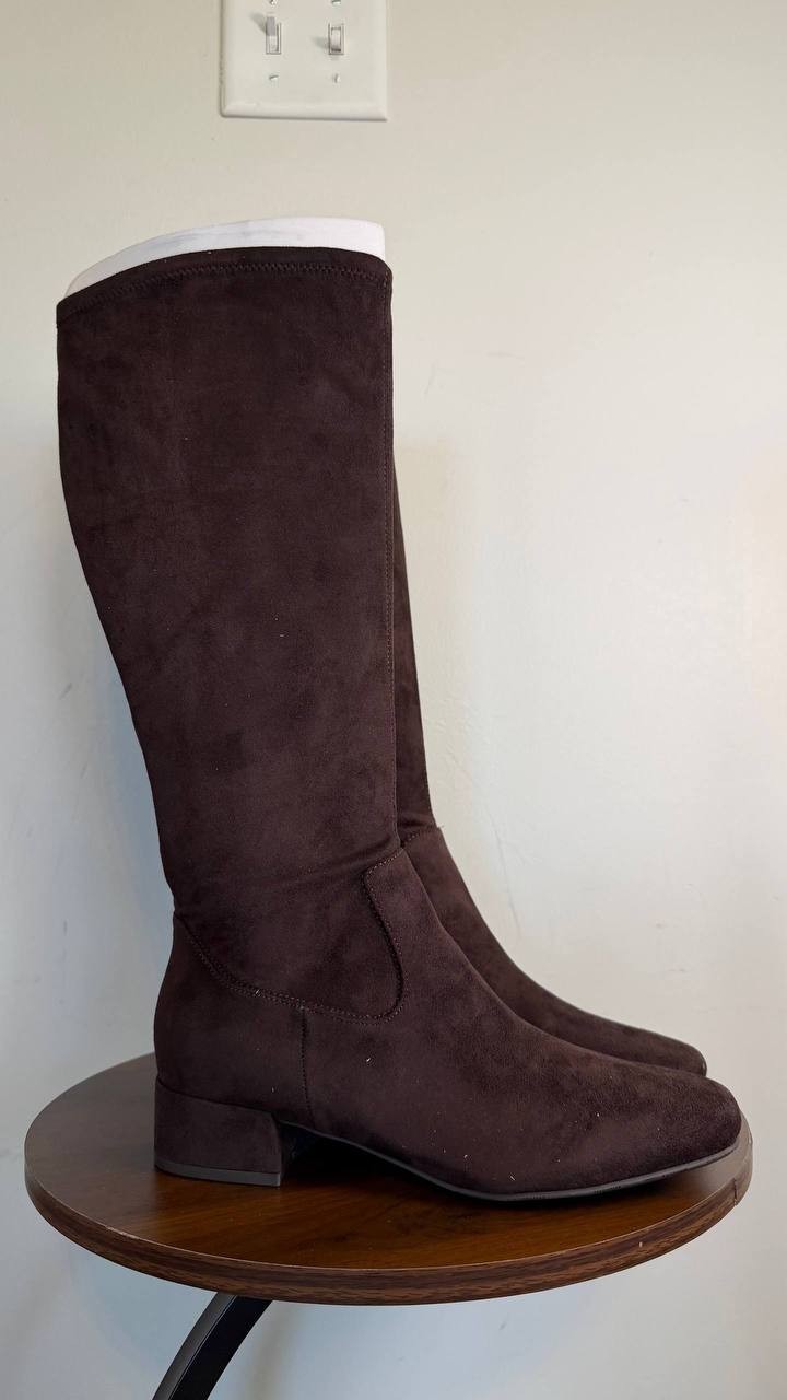 Easy Spirit Danilyn Tall Block Heel Boots Dark Brown 7M Textile $159 NWB