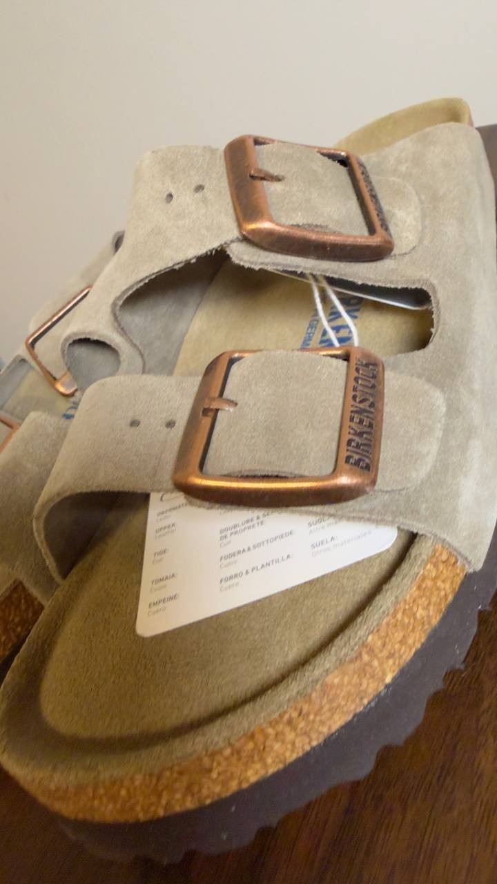 Birkenstock  Taupe  Slide  Sandals  8  New  With  Box   $155