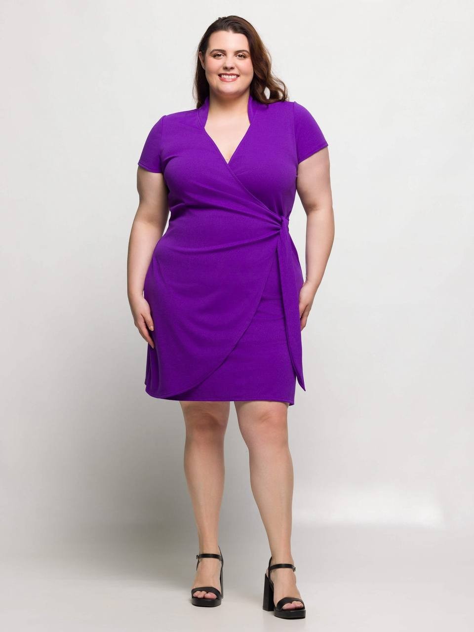 24Seven Comfort Apparel Plus Mandarin Collar Wrap Dress Purple 2X $78 NWT