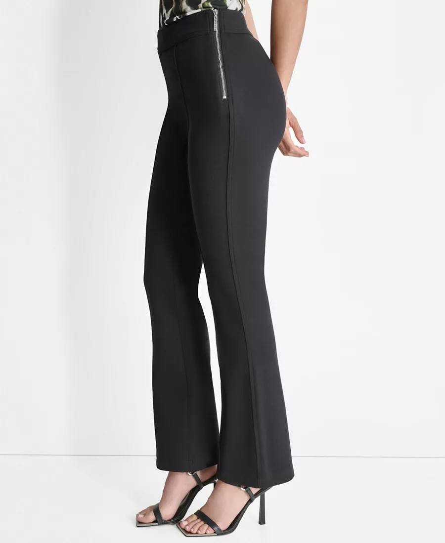 DKNY High Rise Black Front Seamed Side Zip Wide Leg Trousers Size 14 NWT