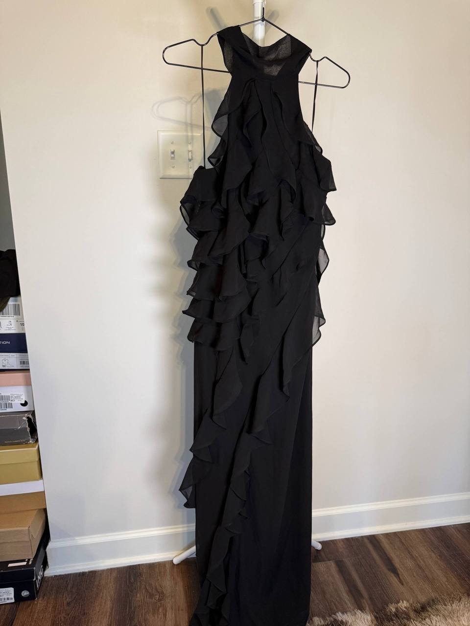 CeCe Ruffled Halter Maxi Dress –Black– Size 12 – NWT – $119