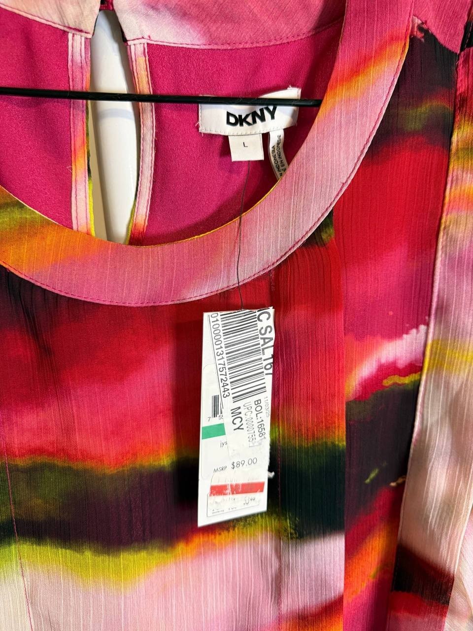 DKNY Pleated Flutter‑Sleeve Top & Wide‑Leg Pants Set – L – Multicolor – NWT –$89