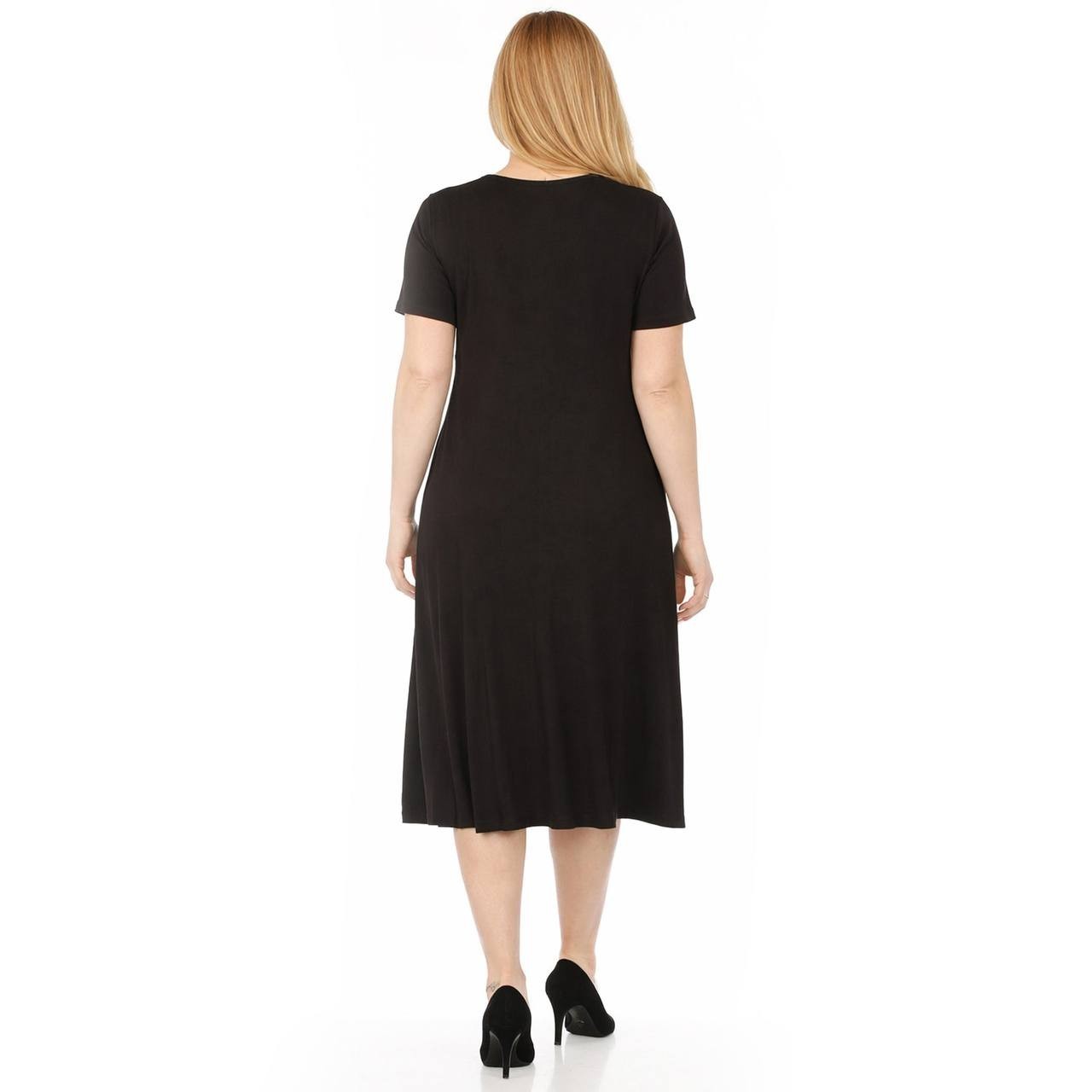 White Mark Casual T-Shirt Swing Midi Dress with Pockets Black L NWT $80