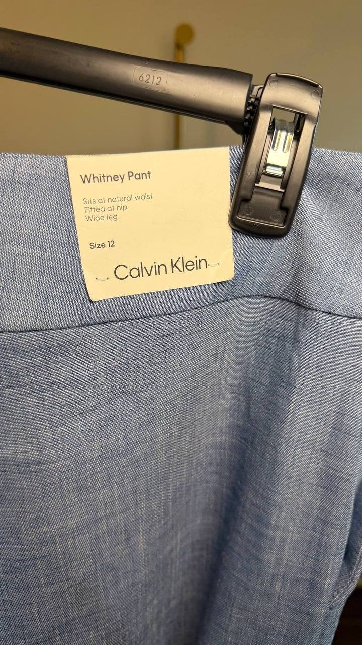 Calvin Klein Faux‑Denim High Rise Wide‑Leg Pants Blue 12 NWT $109