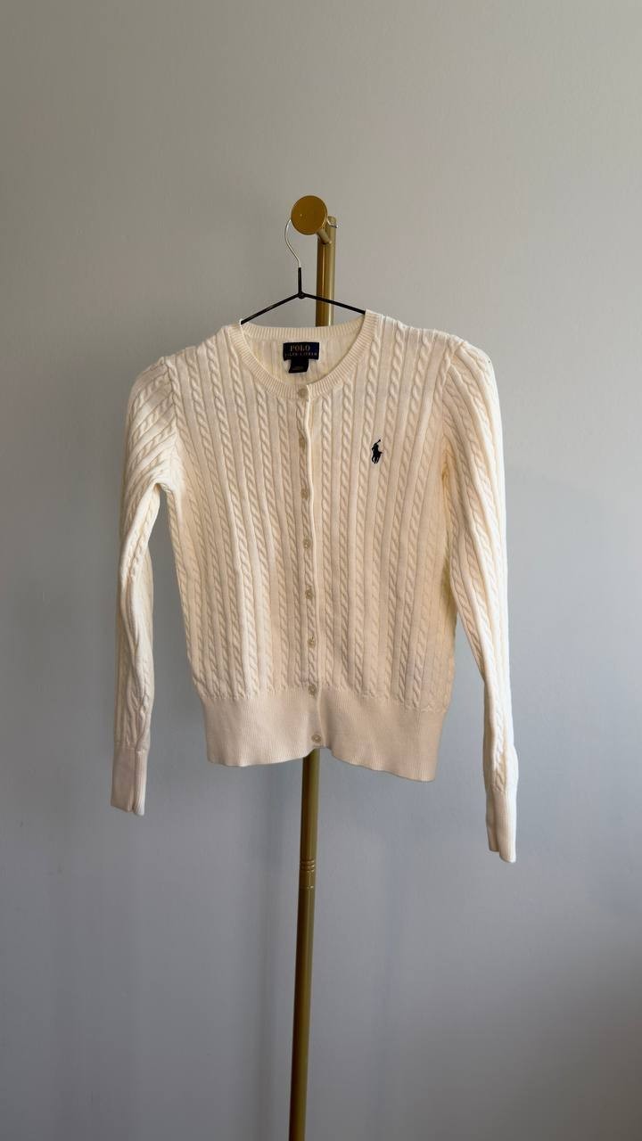 Polo Ralph Lauren Textured Knit Button Cardigan Cream XXS $228