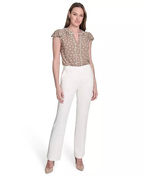 Tommy Hilfiger Women’s  Dot Print Split-Neck Flutter-Sleeve Top M $59 NWT