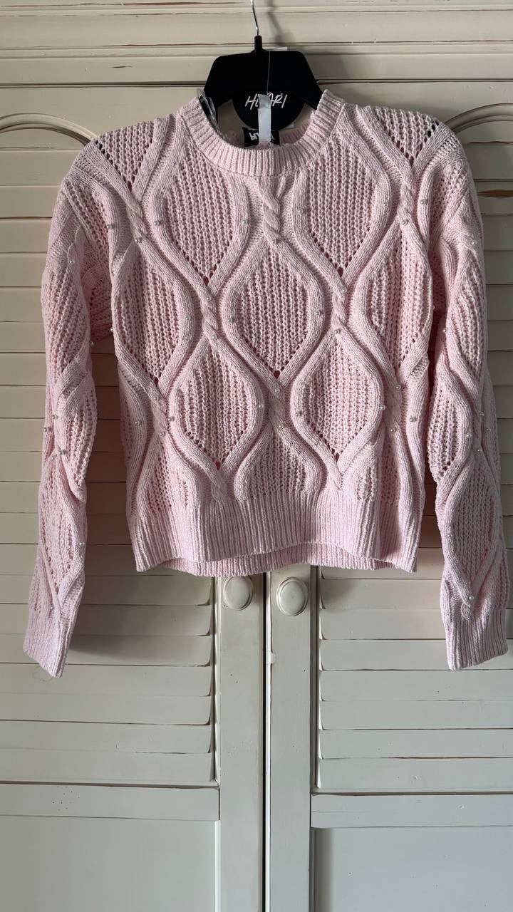 Planet Heart Pink Knit Soft Sweater - Women's S Crew Neck Long Sleeve NWT