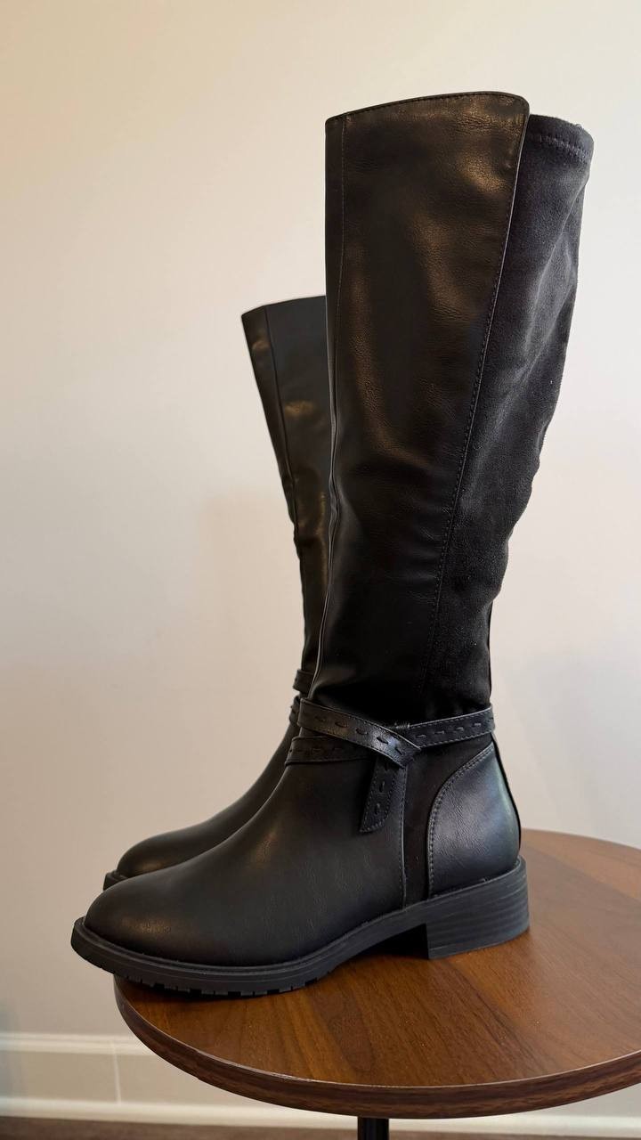 Style & Co Verityy Block Heel Boots Black 6.5M Microfiber Man‑Made $99.90 NWB