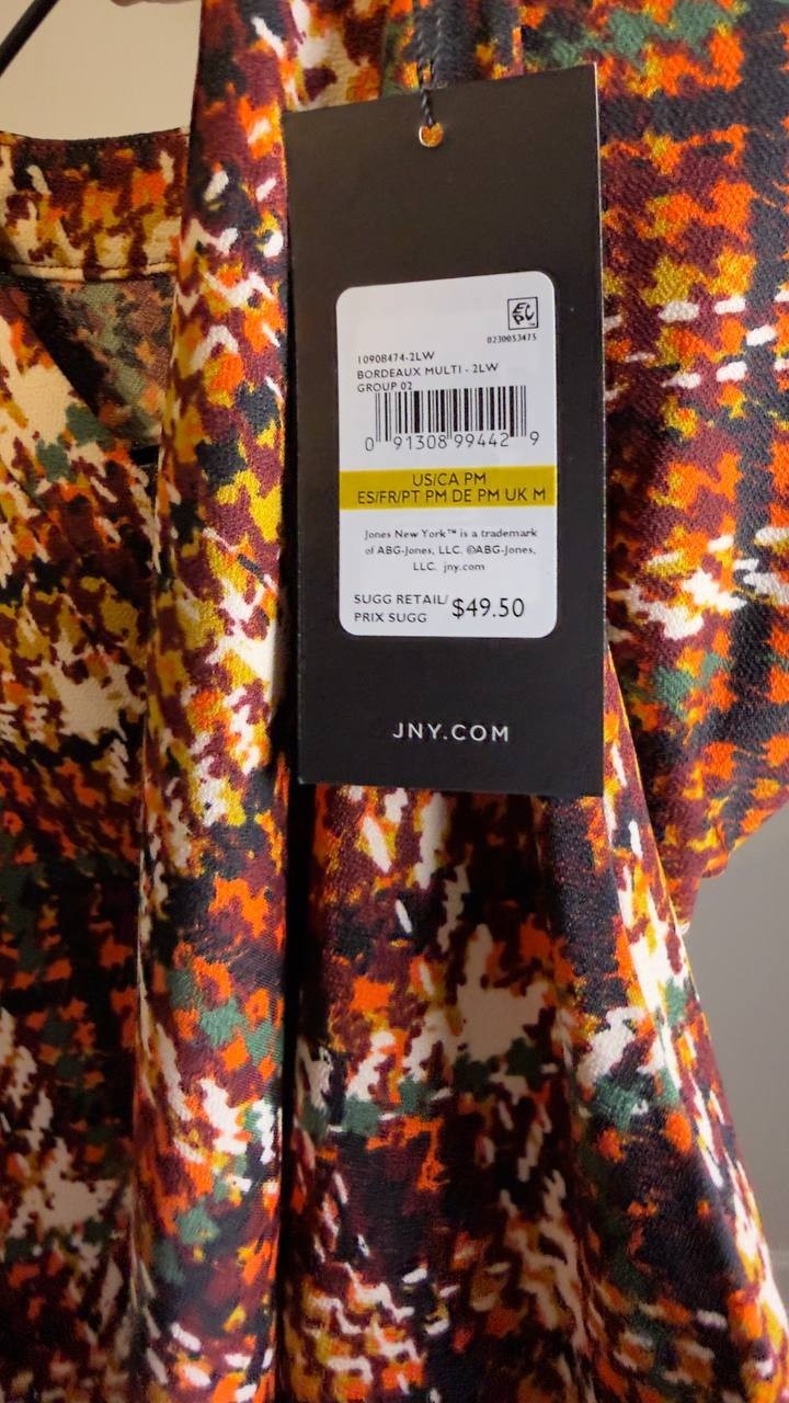 Jones New York Sleeveless V‑Neck Jersey Knit Blouse Bordeaux Multi PM NWT $49.50