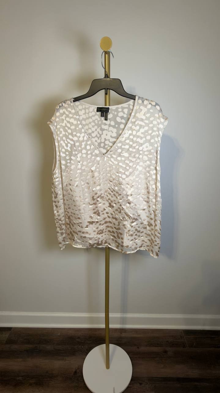 Donna Karan New York Cap‑Sleeve Silk‑Blend Burnout Blouse Beige XL NWT $129