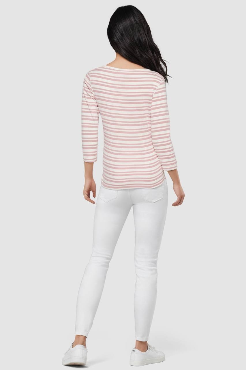 Three Dots Women’s 3/4 Sleeve British Tee Zephyr Stripes M $55 NWT