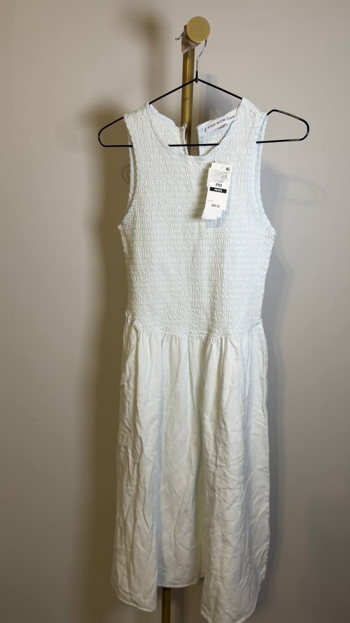And  Now  This  Petite  Chambray  Smocked  Dress  Bleach  Denim  PM  NWT  $69.50