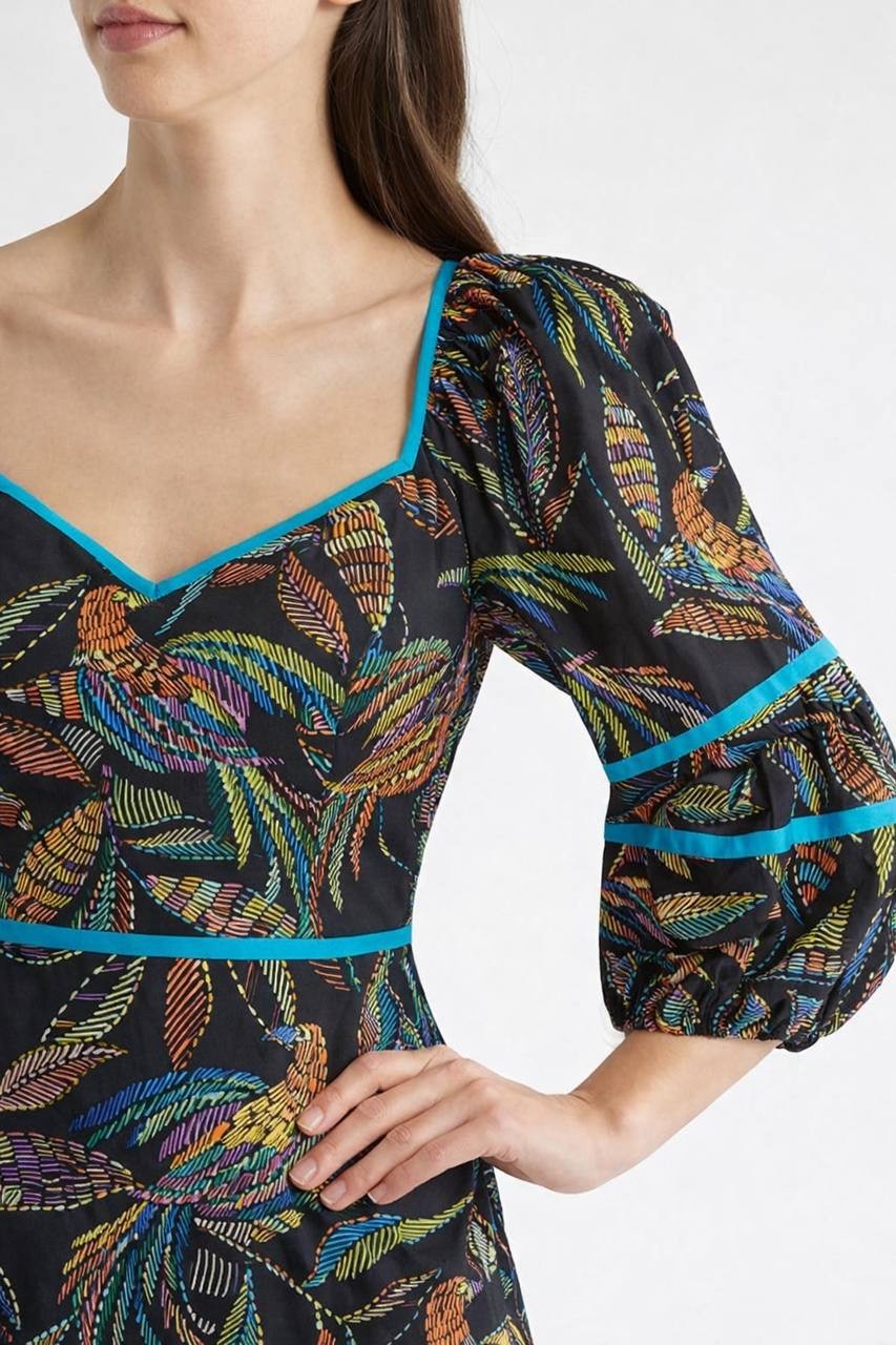 Vince Camuto Women’s Print Puff Sleeve V‑Neck Dress Multicolor Size 8 NWT $138