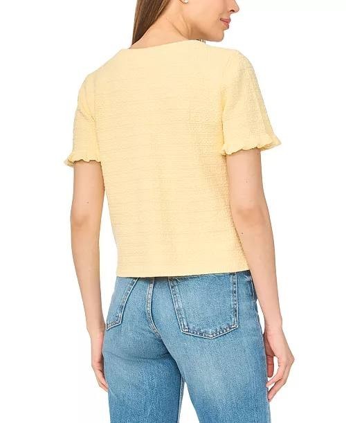 CeCe Crewneck Short‑Sleeve Cardigan Lemon Drop M NWT $79